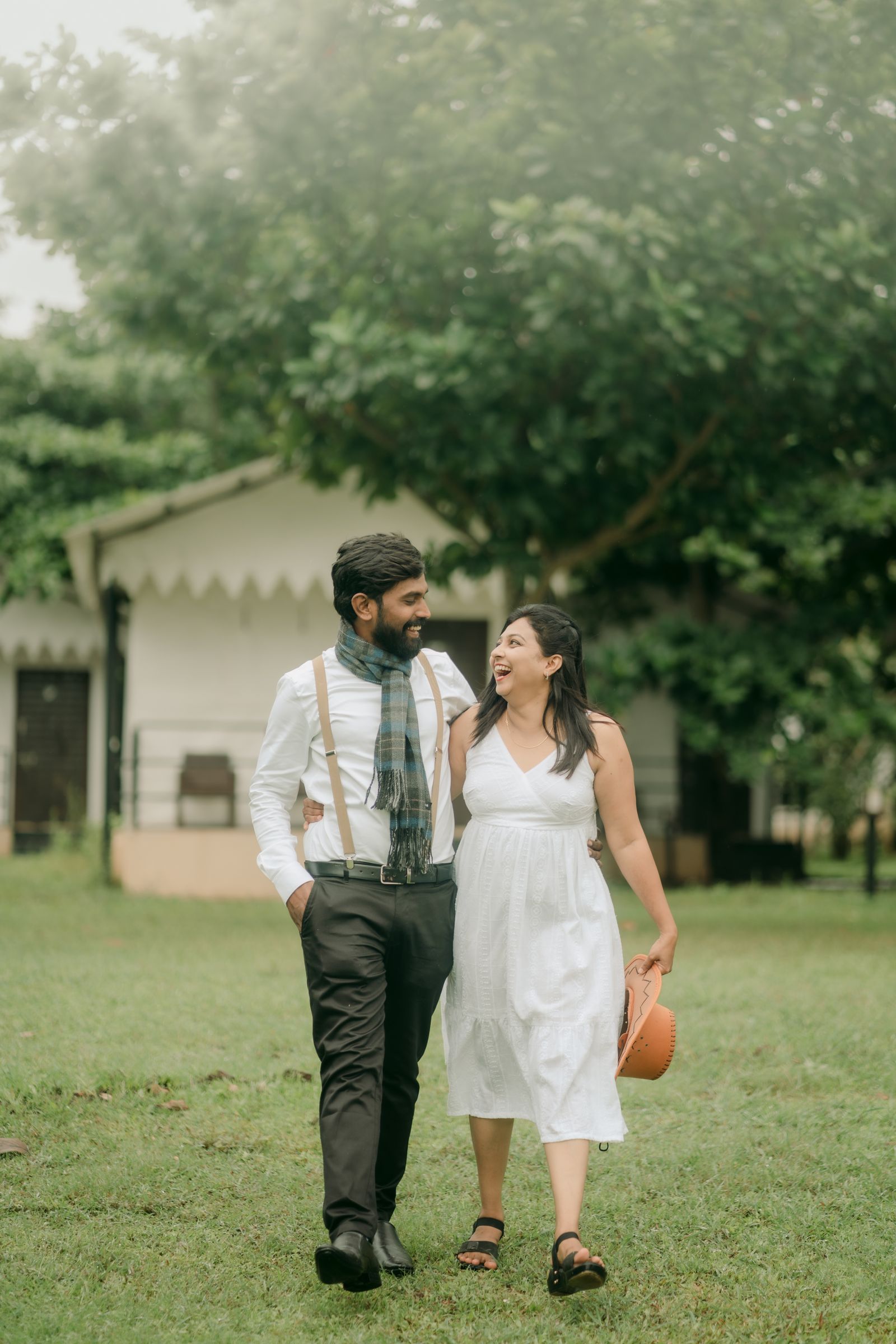 A couple walking together on a summer afternoon